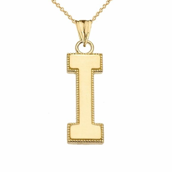 Real Gold Small Initial Letter I Pendant Necklace
